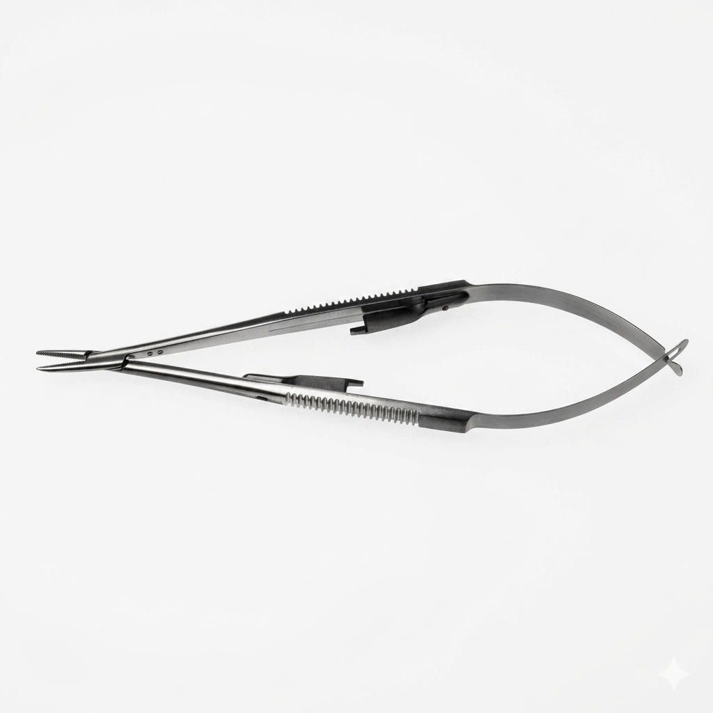 TISCO Lifecare Castroviejo Needle Holder Standard Jaws Curved With Lock – Precision Ophthalmic Microsurgical Instrument